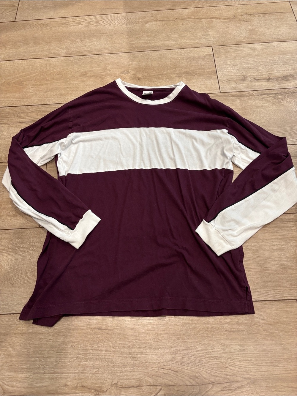 PINK Victoria's Secret Burgundy & White Striped Long Sleeve Top